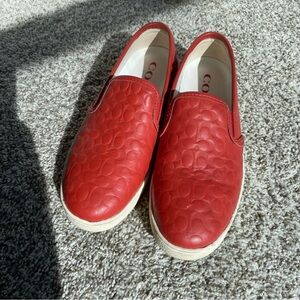 Coach Red Embossed Slip-On Loafers